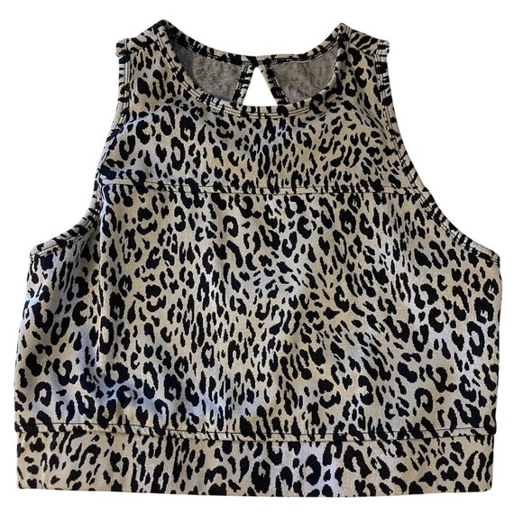 Josie Natori Womens Cropped Tank Top Activewear Medium Animal Print - Picture 1 of 5